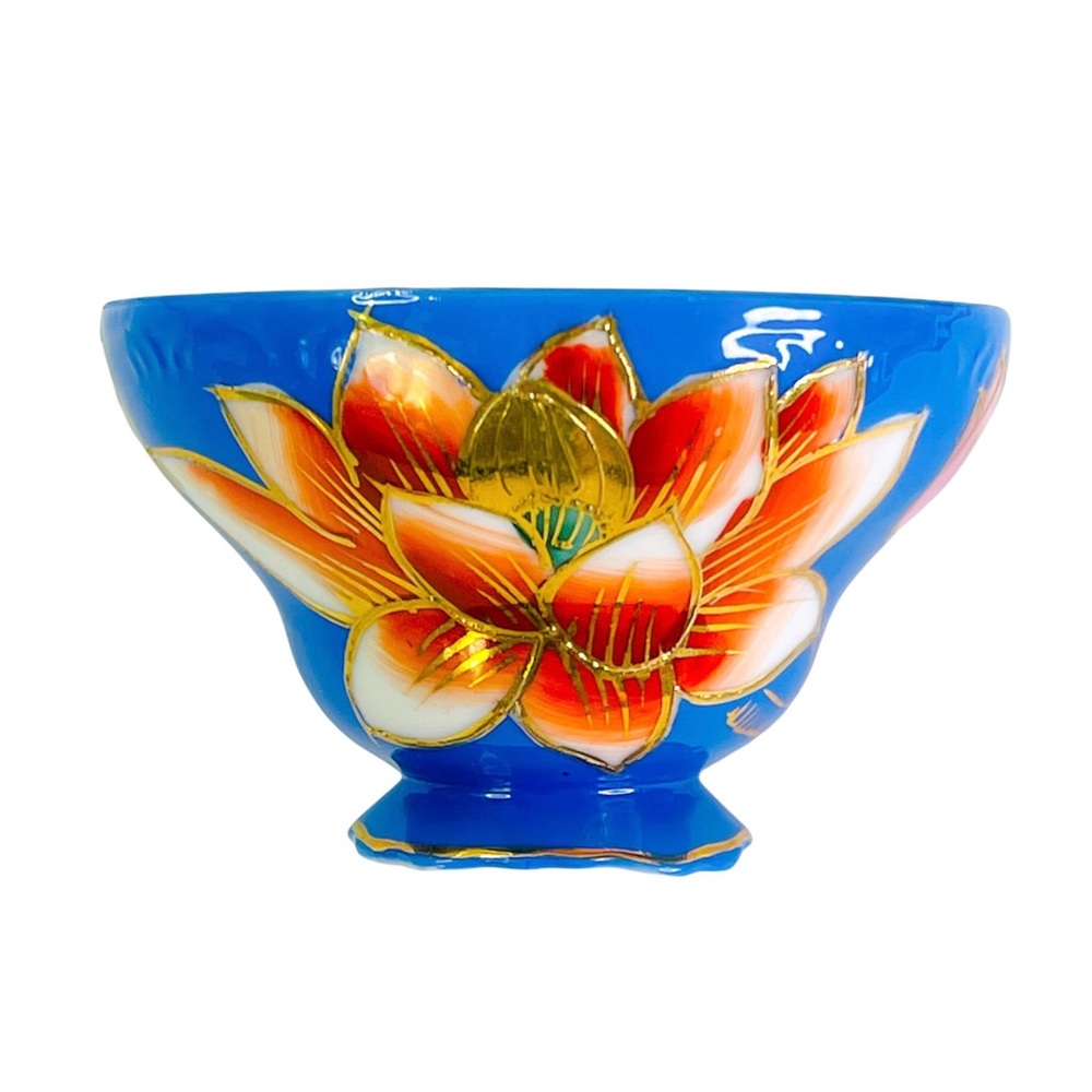Vintage Trimont China Open Sugar Bowl Occupied Japan Turquoise Pink Floral 2.5"